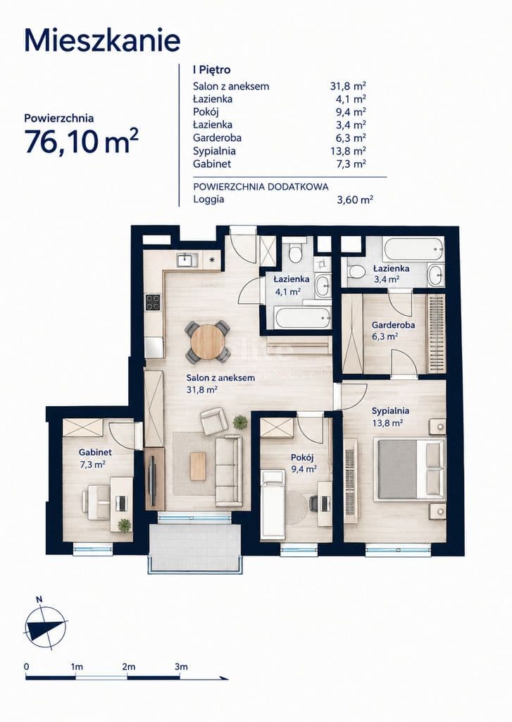 Mieszkanie na sprzedaż, Przecław, Zachodniopomorskie, 78m2, 4 pokoje, 1 039 000 zł - zdjęcie 2