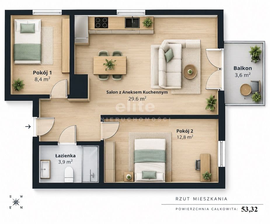 Mieszkanie na sprzedaż, Gumieńce, Szczecin, 53m2, 3 pokoje, 710 000 zł - zdjęcie 13